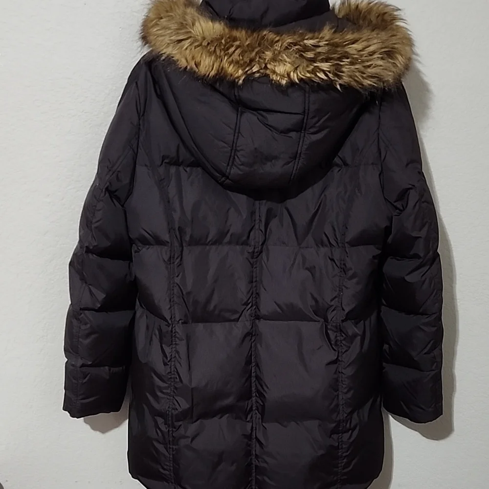 Michael Kors Jacket Womens Size XL Quilted Puffer Faux Fur Hood Black Brown